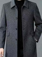 Men's Sharp Structured Wool Overcoat with Side Flap Pockets - Dark Grey