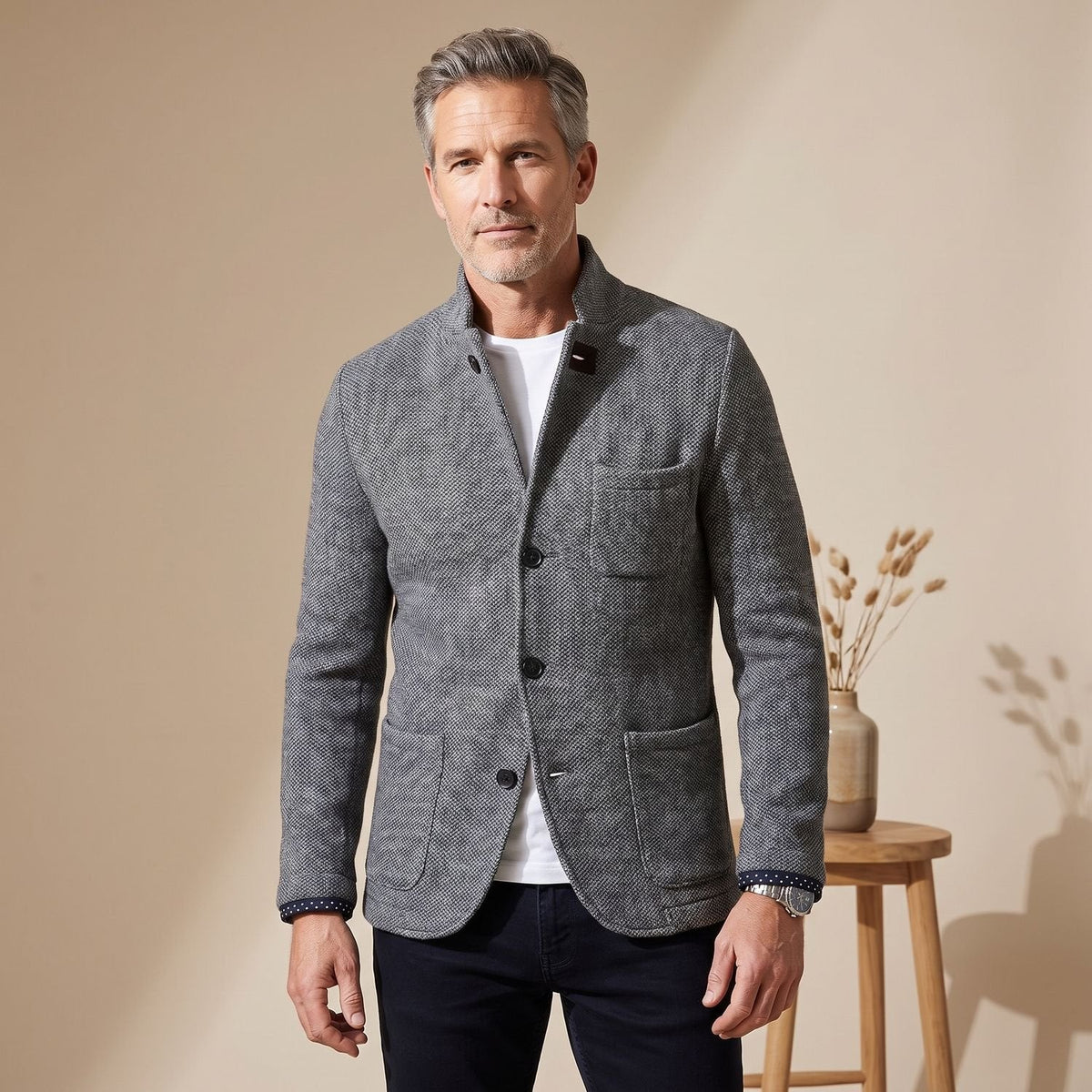 Men's Slim Anti-Pilling Knitted Blazer for Office and Weekend - Grey