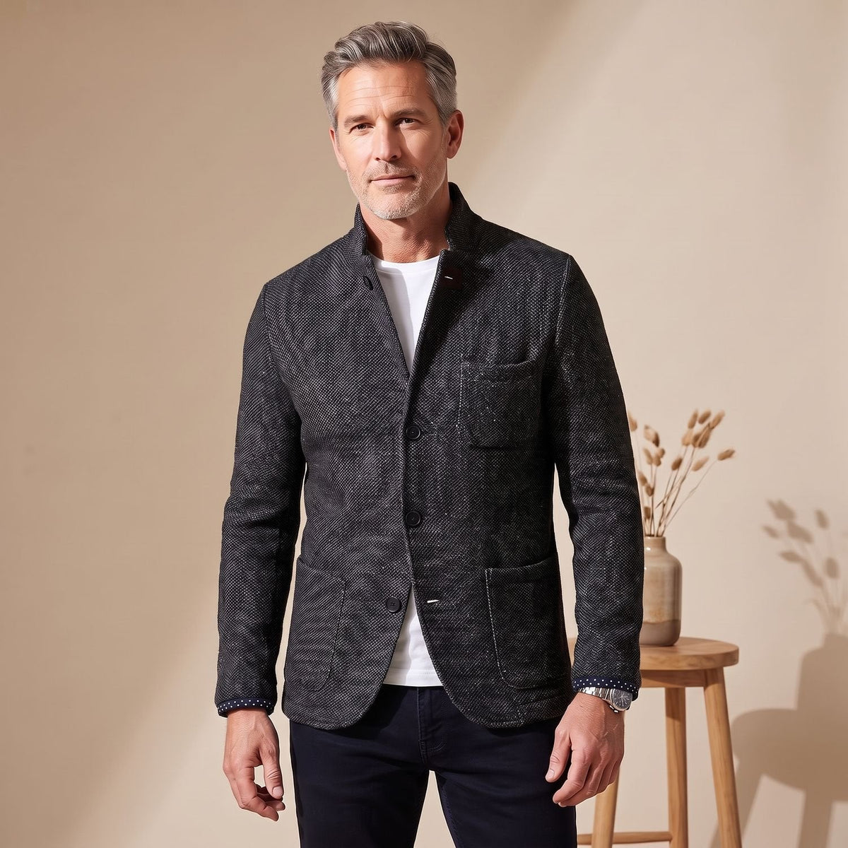 Men's Slim Anti-Pilling Knitted Blazer for Office and Weekend - Black