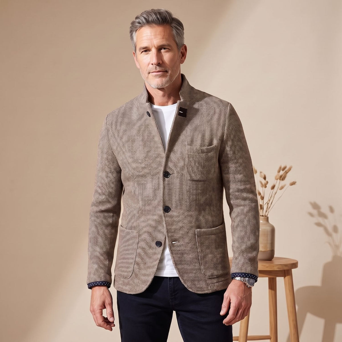 Men's Slim Anti-Pilling Knitted Blazer for Office and Weekend - Khaki