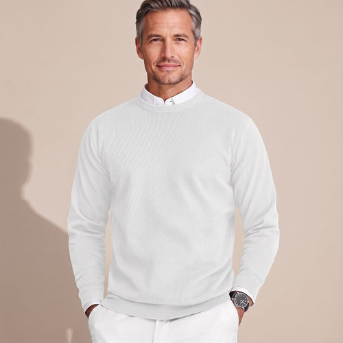 Men's Anti-Pilling Slim Crew Jumper for Office Layering - White