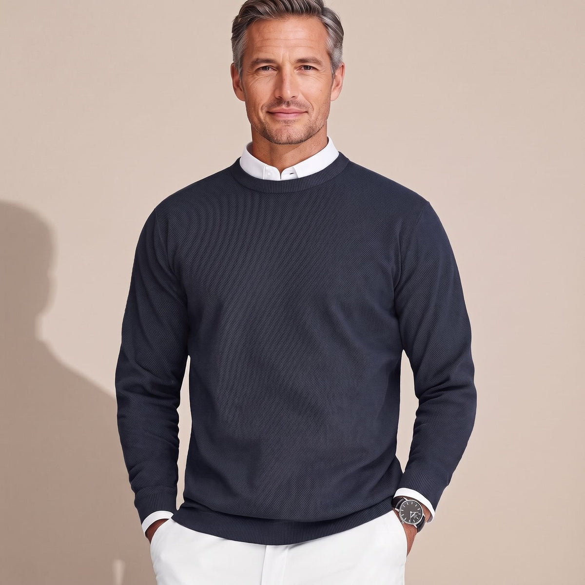 Men's Anti-Pilling Slim Crew Jumper for Office Layering - Blue
