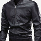 Men's Wipe-Clean Faux Leather Slim Bomber with Ribbed Trims