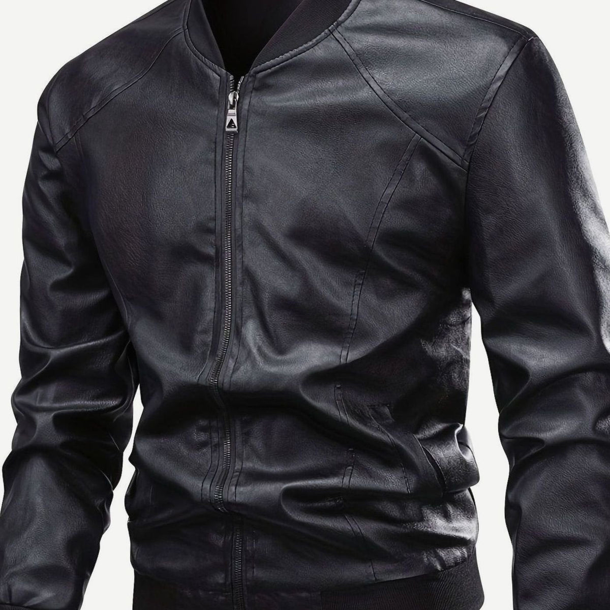 Men's Wipe-Clean Faux Leather Slim Bomber with Ribbed Trims
