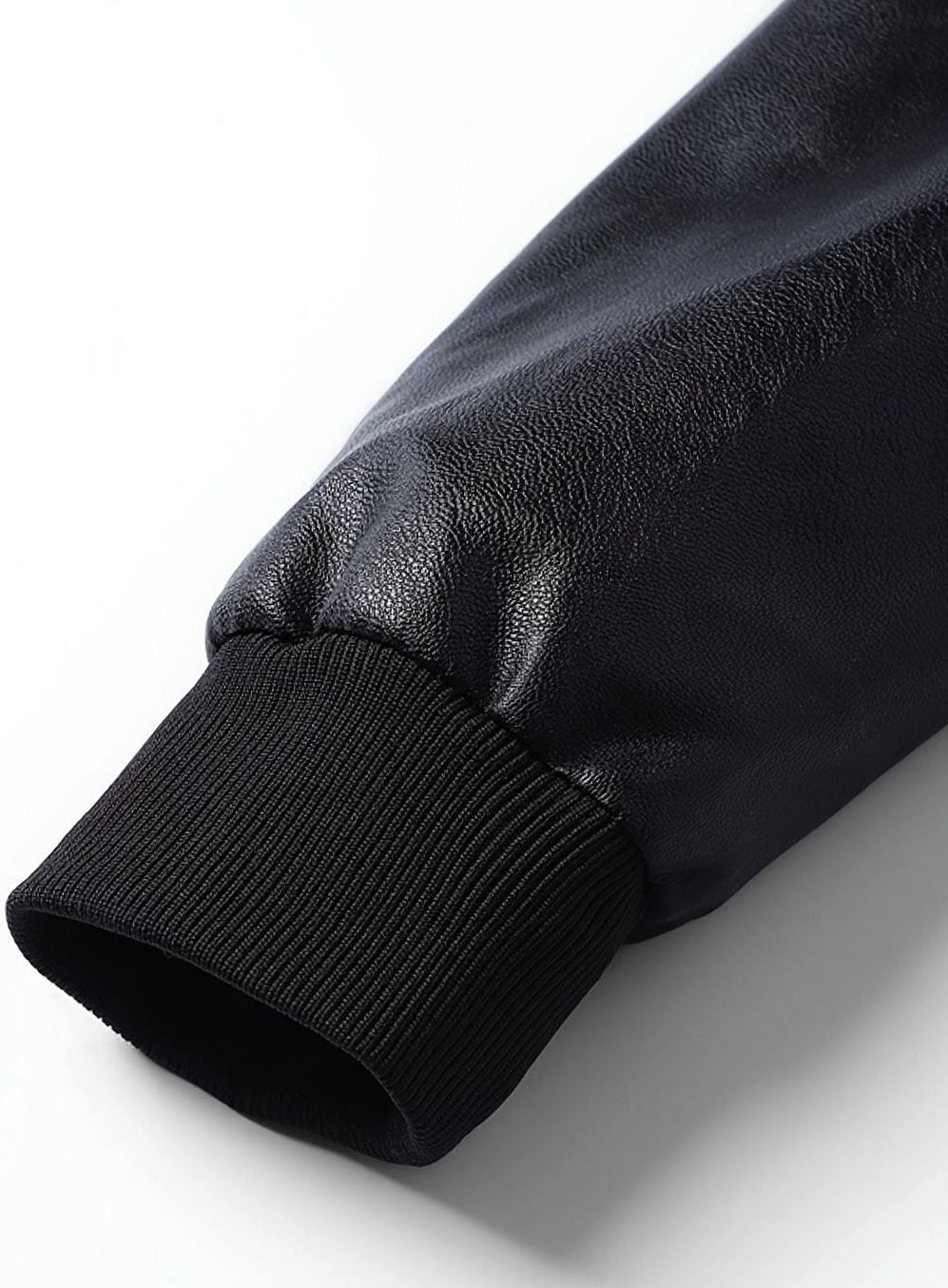 Men's Wipe-Clean Faux Leather Slim Bomber with Ribbed Trims