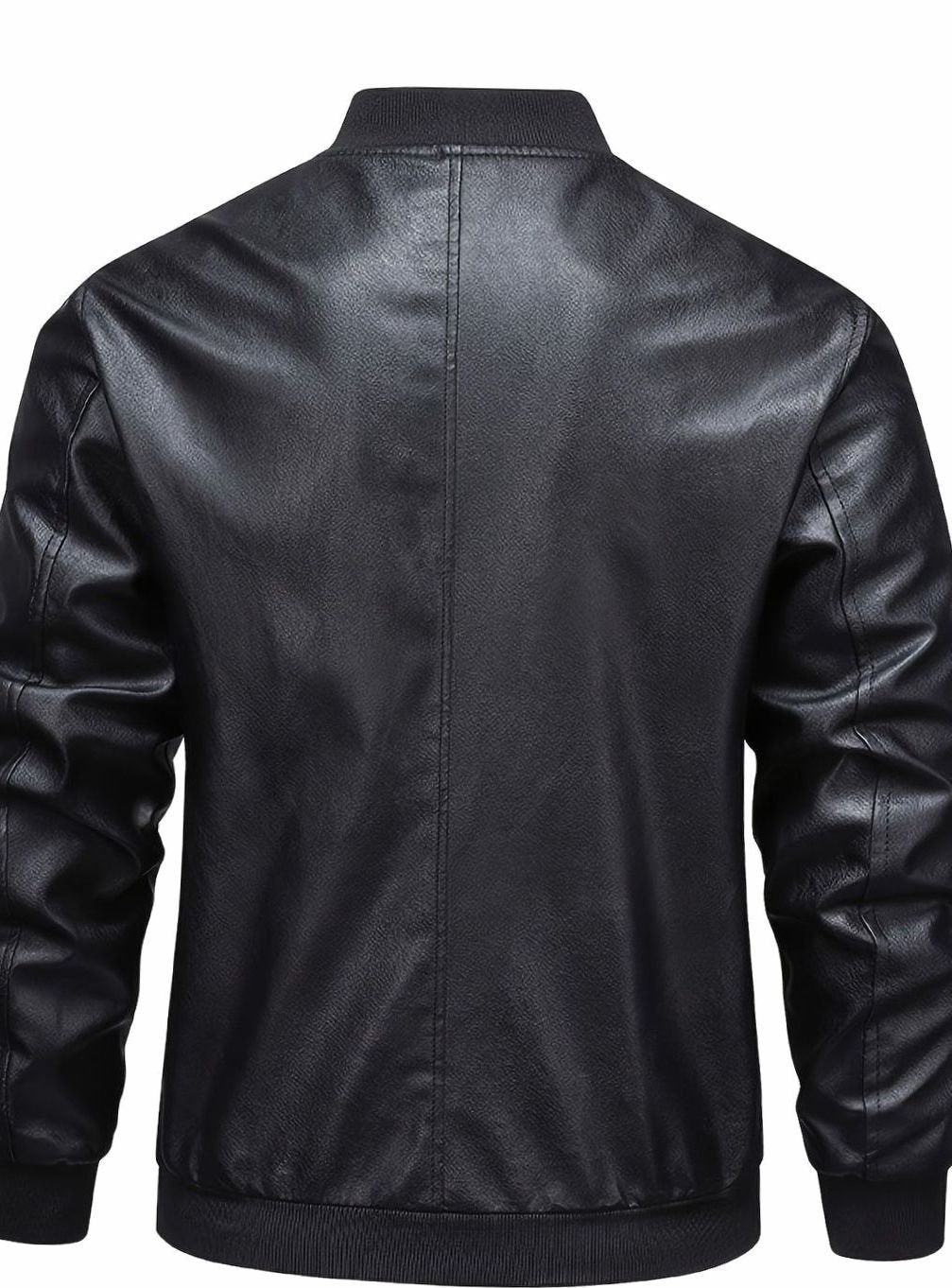 Men's Wipe-Clean Faux Leather Slim Bomber with Ribbed Trims