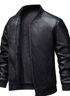 Men's Wipe-Clean Faux Leather Slim Bomber with Ribbed Trims