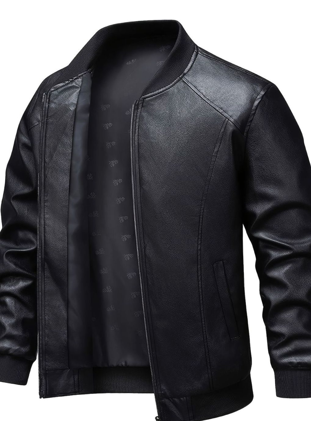 Men's Wipe-Clean Faux Leather Slim Bomber with Ribbed Trims