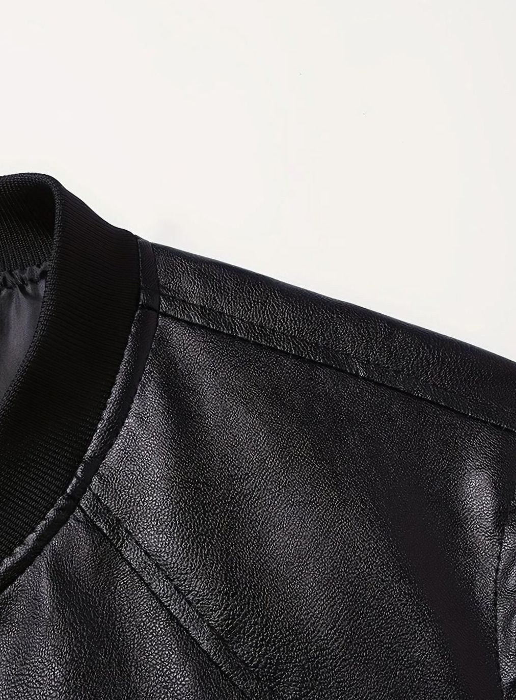 Men's Wipe-Clean Faux Leather Slim Bomber with Ribbed Trims
