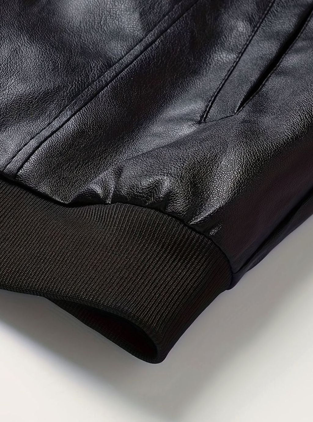 Men's Wipe-Clean Faux Leather Slim Bomber with Ribbed Trims