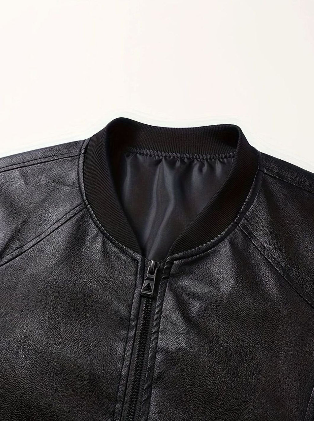 Men's Wipe-Clean Faux Leather Slim Bomber with Ribbed Trims