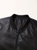 Men's Wipe-Clean Faux Leather Slim Bomber with Ribbed Trims