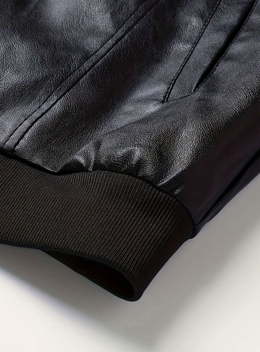 Men's Wipe-Clean Faux Leather Slim Bomber with Ribbed Trims