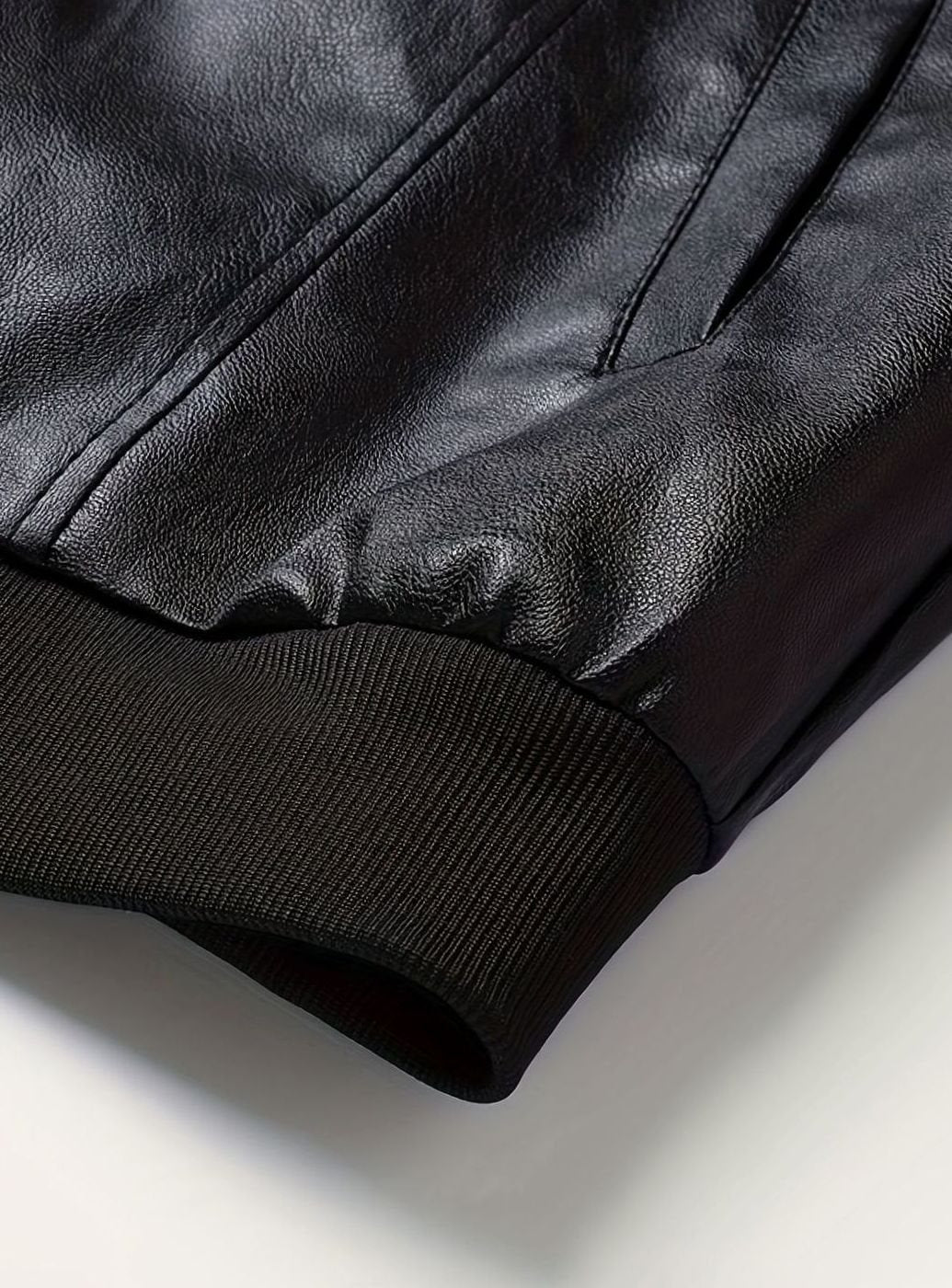 Men's Wipe-Clean Faux Leather Slim Bomber with Ribbed Trims
