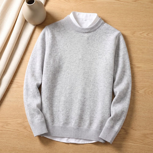 Men's Easy-Fit Crew Neck Knit Jumper with Ribbed Hem - Grey