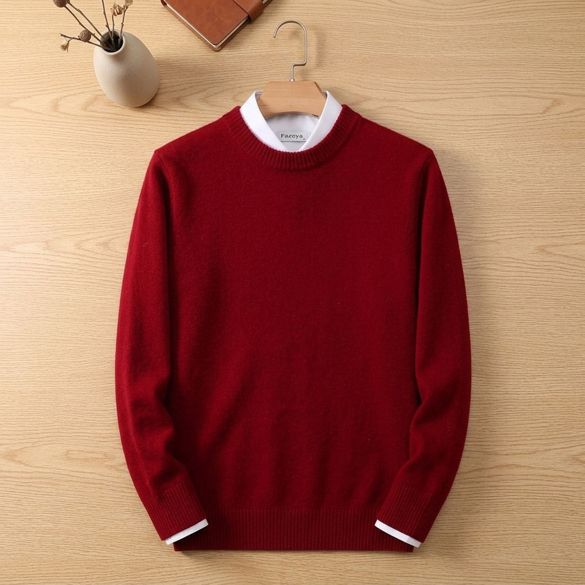 Men's Easy-Fit Crew Neck Knit Jumper with Ribbed Hem - Red