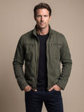 Men's Slim Stand-Collar Bomber Jacket with Brushed Finish - Army Green