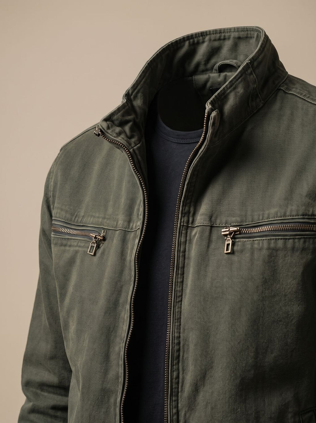 Men's Slim Stand-Collar Bomber Jacket with Brushed Finish
