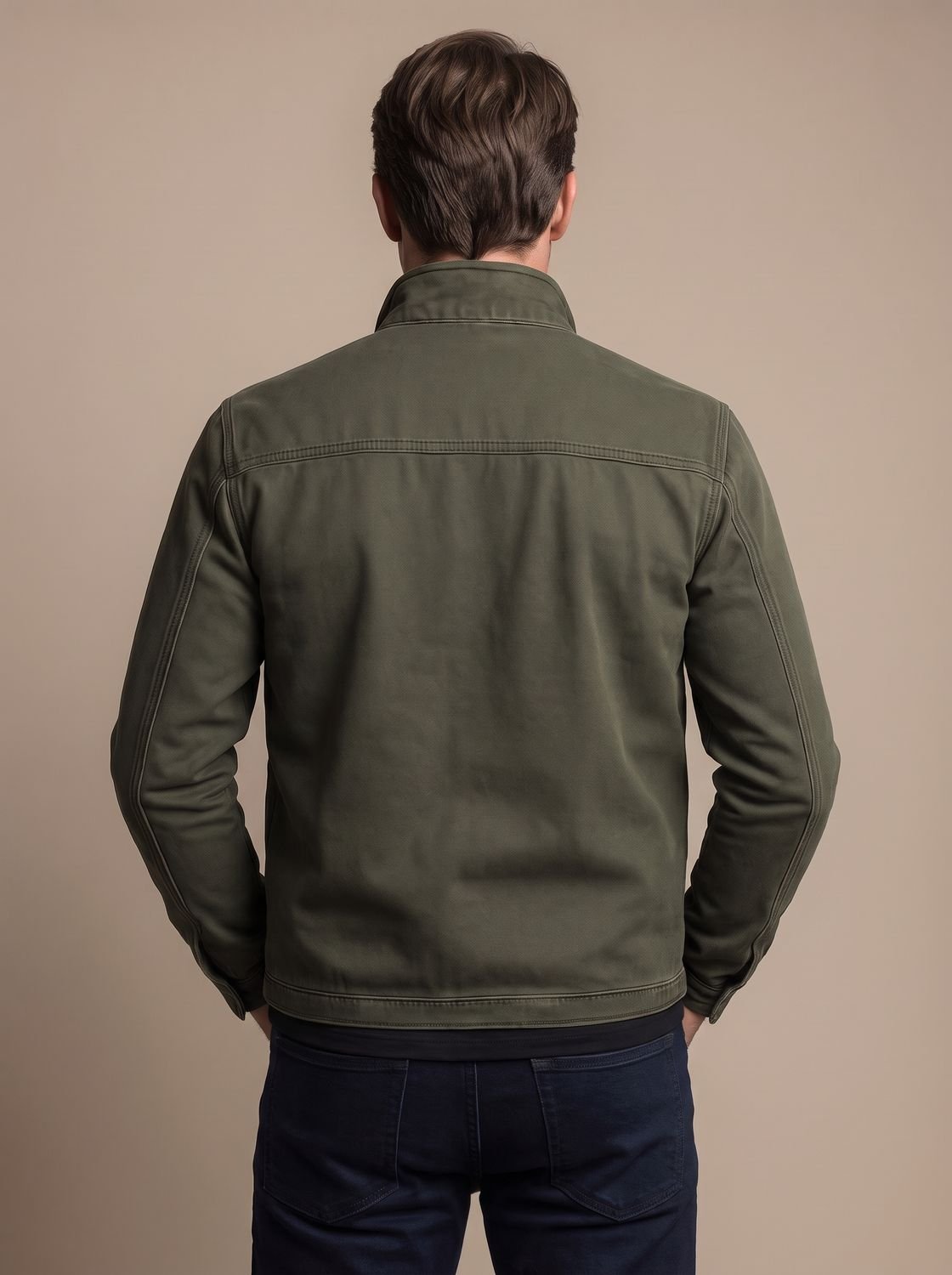 Men's Slim Stand-Collar Bomber Jacket with Brushed Finish