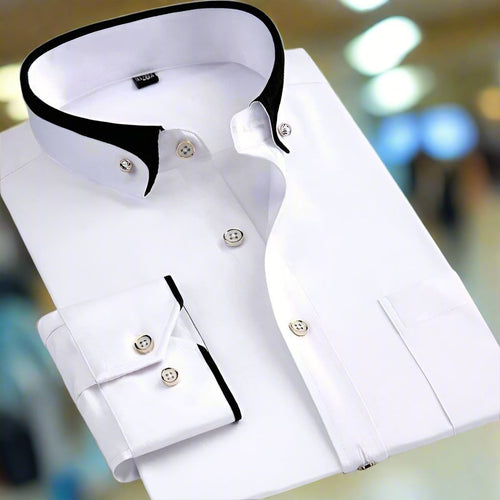 Men's Button-Down Collar Shirt with Contrast Trim and Metal Buttons - White