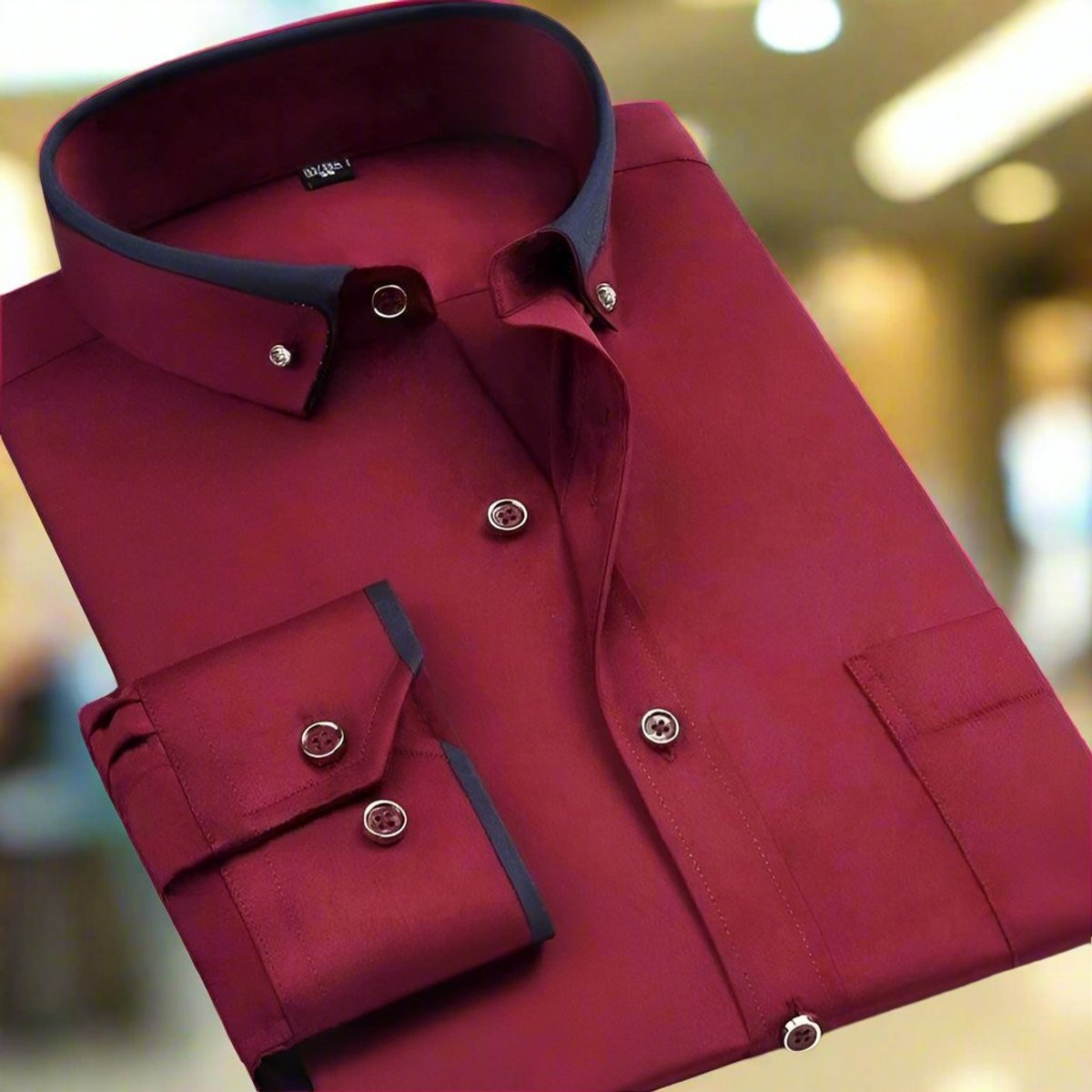 Men's Button-Down Collar Shirt with Contrast Trim and Metal Buttons - Red