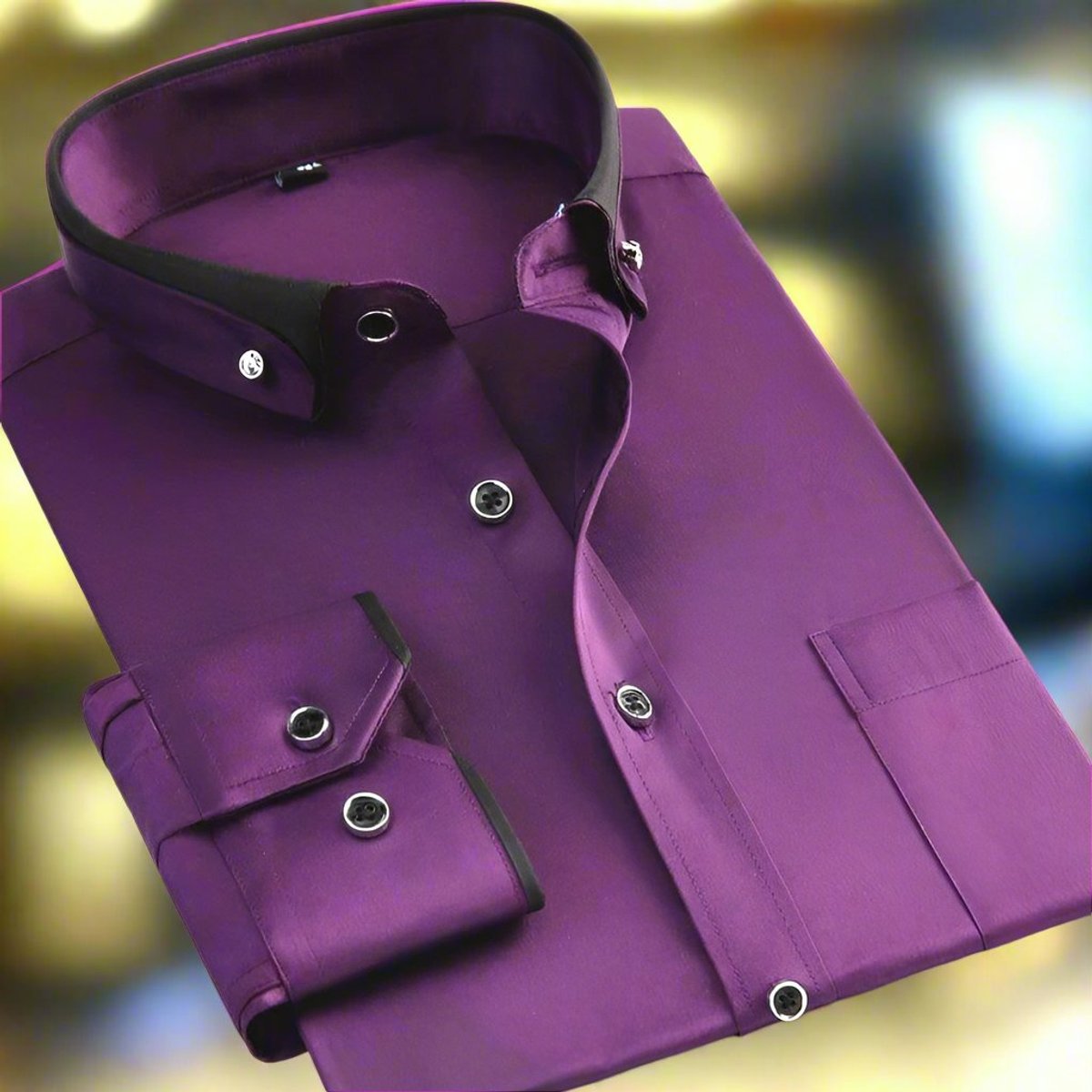 Men's Button-Down Collar Shirt with Contrast Trim and Metal Buttons - Lilac