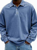 Men's Relaxed-Fit Long-Sleeve Polo Shirt in a Retro Cut - Blue