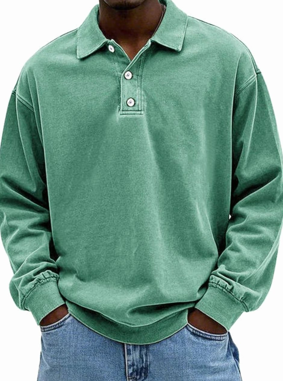 Men's Relaxed-Fit Long-Sleeve Polo Shirt in a Retro Cut - Green