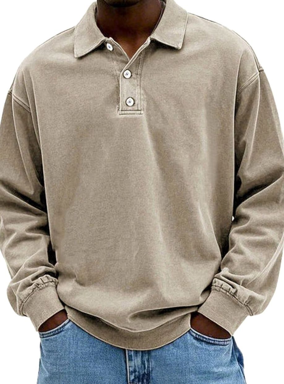 Men's Relaxed-Fit Long-Sleeve Polo Shirt in a Retro Cut - Khaki