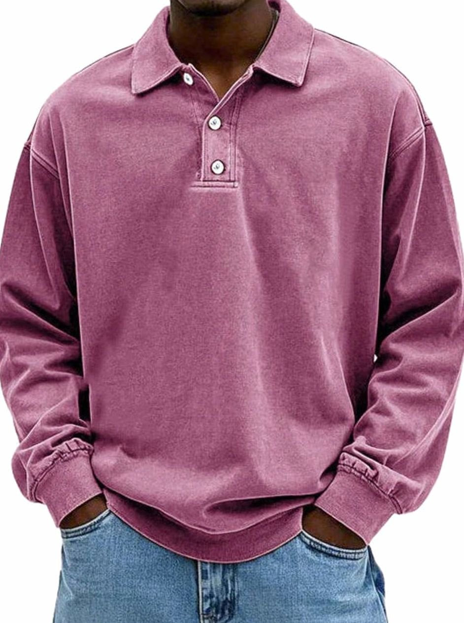 Men's Relaxed-Fit Long-Sleeve Polo Shirt in a Retro Cut - Pink