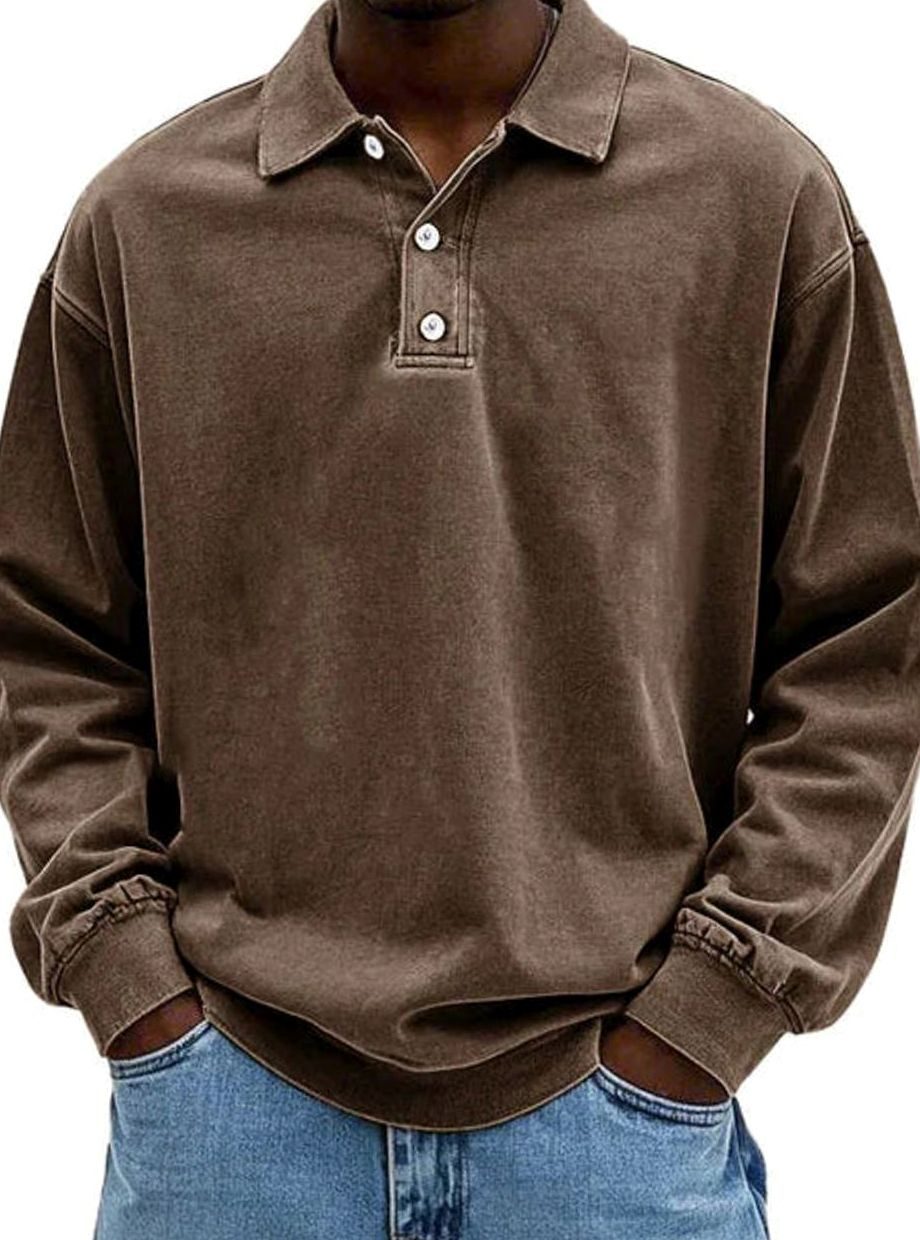 Men's Relaxed-Fit Long-Sleeve Polo Shirt in a Retro Cut - Brown