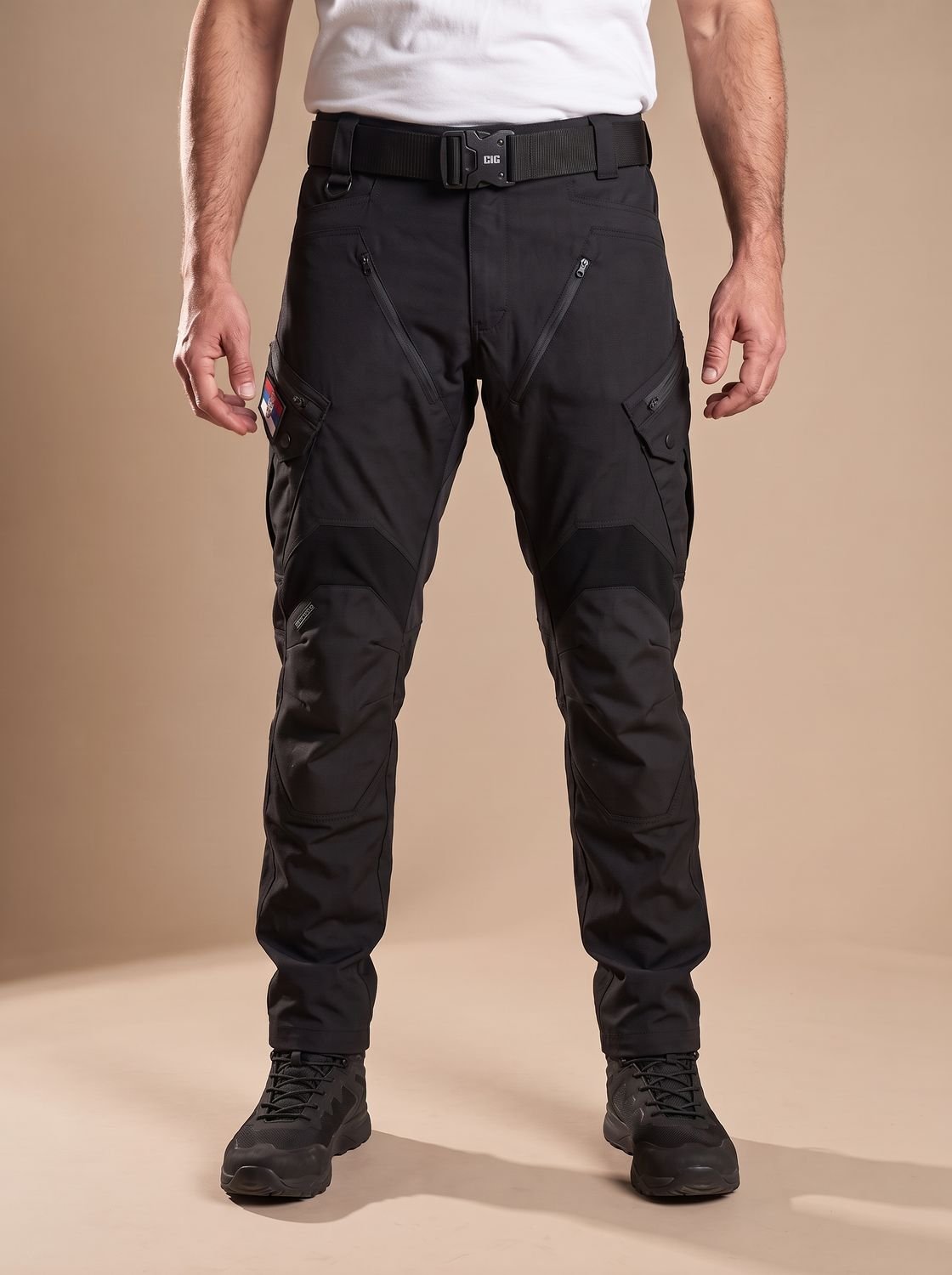 Men's Water-Repellent Tactical Work Trousers with Shaped Knees - Black