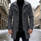 Men's Wool Notch-Collar Commuter Coat with Zipped Chest Pocket - Grey