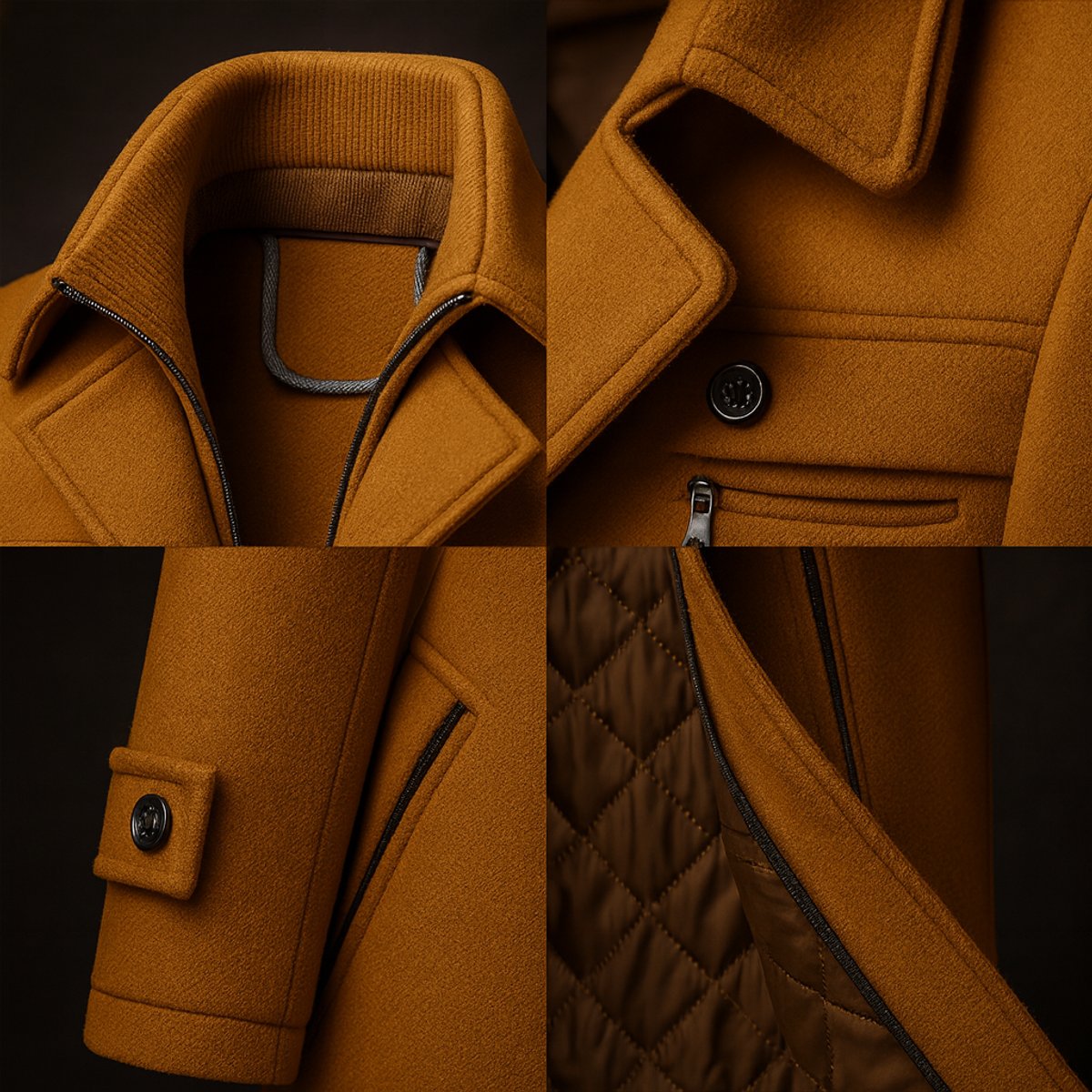 Men's 100% Wool Overcoat with Zipped Quilted Inner Layer