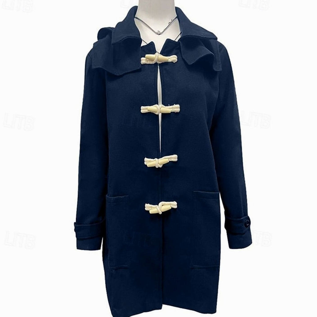 Men's Tailored Wool Hooded Coat with Toggle-and-Loop Fastening