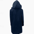 Men's Tailored Wool Hooded Coat with Toggle-and-Loop Fastening