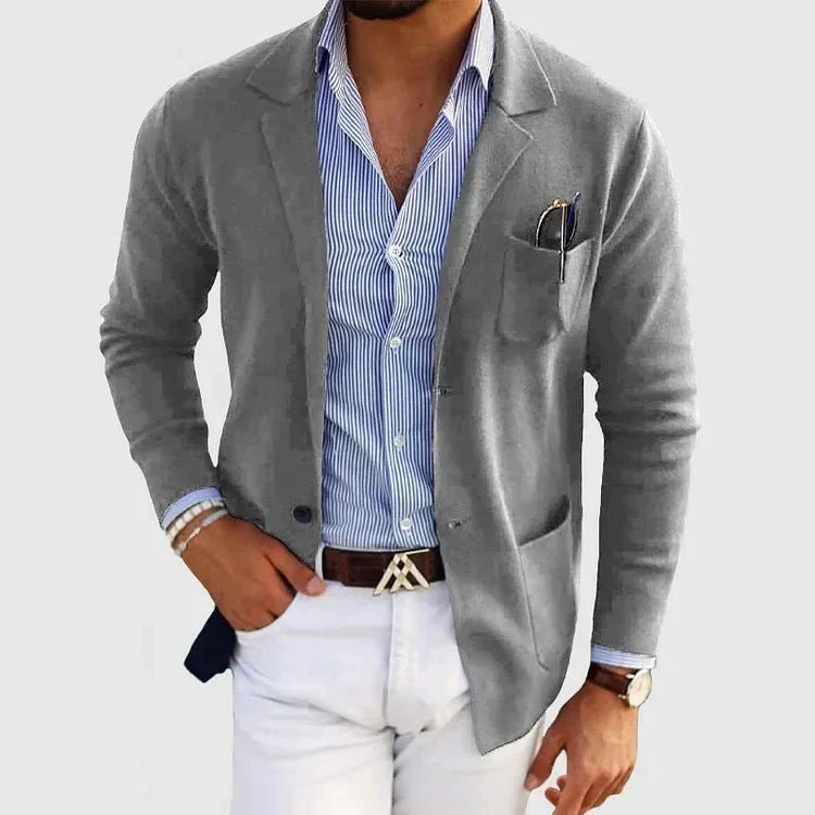 Men's Easy-Moving Knitted Blazer for Office to Dinner - Grey