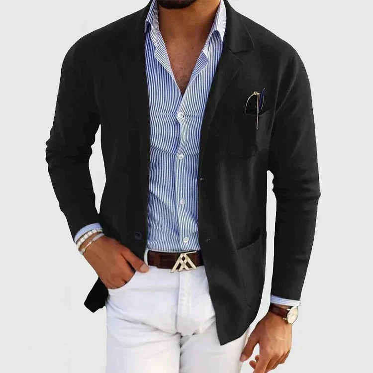 Men's Easy-Moving Knitted Blazer for Office to Dinner - Black