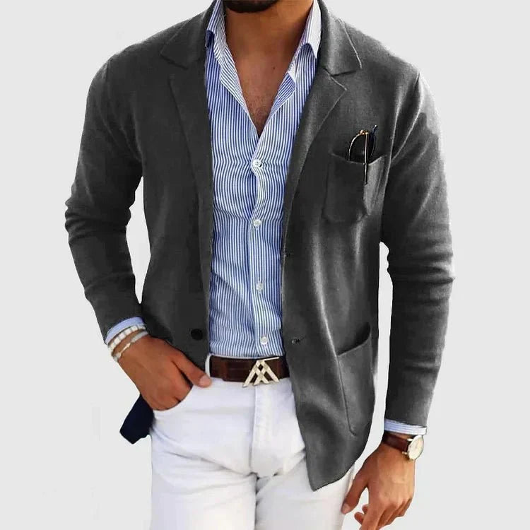 Men's Easy-Moving Knitted Blazer for Office to Dinner - Dark Grey