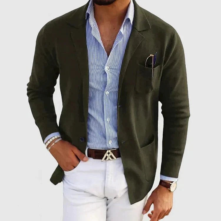 Men's Easy-Moving Knitted Blazer for Office to Dinner - Dark Green