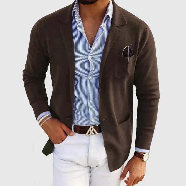 Men's Easy-Moving Knitted Blazer for Office to Dinner - Brown