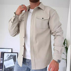 Men's Relaxed-Fit Two-Pocket Overshirt for Everyday Layering - Beige