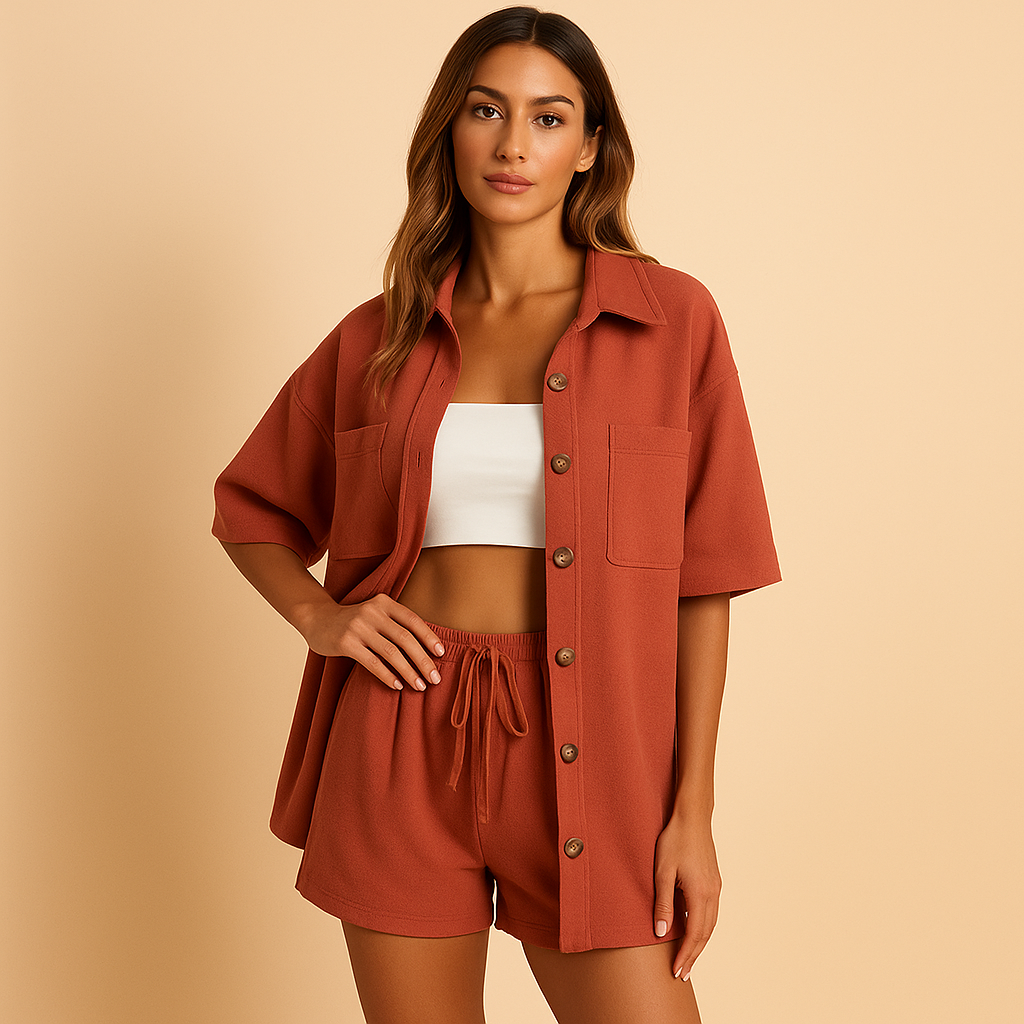 Women's Relaxed Button-Front Fleece Shacket - Red
