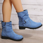 Women's Everyday Laced Suede Boots with Round Toe and Side Zip