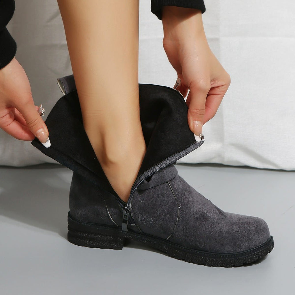 Women's Everyday Laced Suede Boots with Round Toe and Side Zip