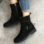 Women's Everyday Laced Suede Boots with Round Toe and Side Zip