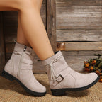 Women's Everyday Laced Suede Boots with Round Toe and Side Zip