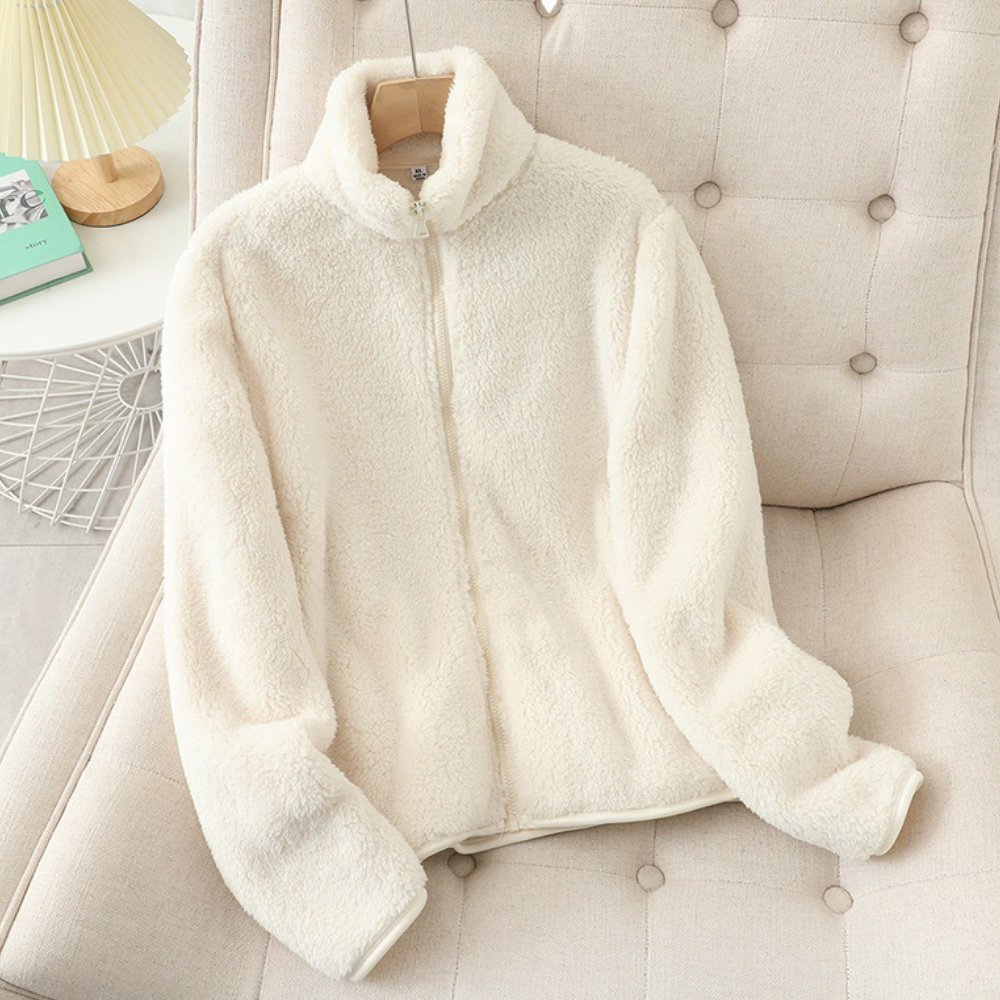 Women's All-Over Plush Fleece Jacket with Full Front Zip - White