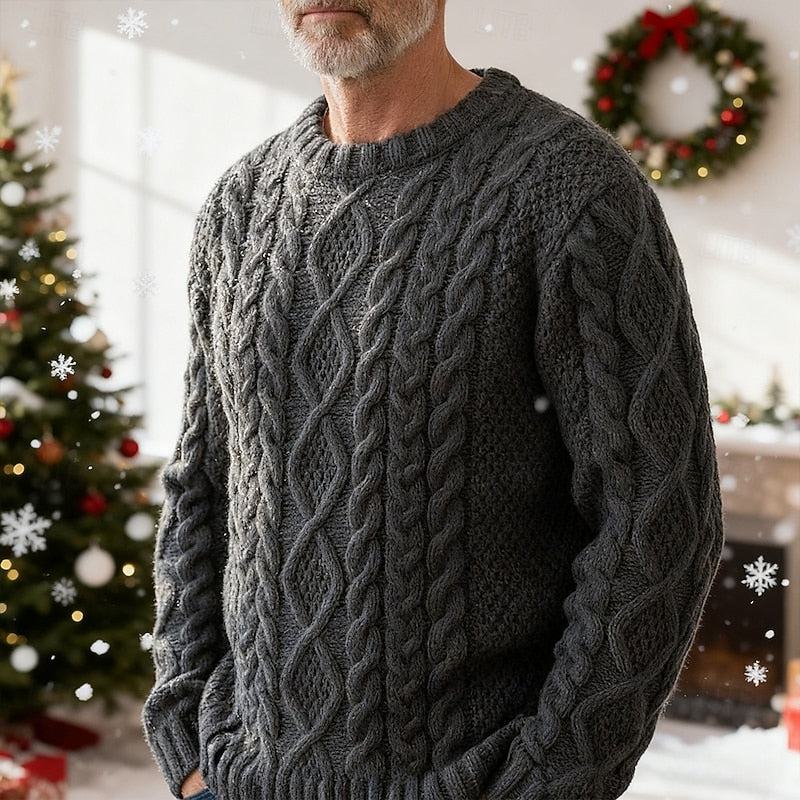 Men's Traditional Cable Knit Crew Neck Pullover