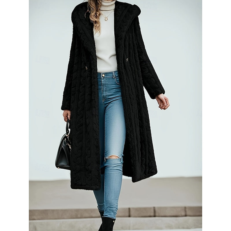 Women's Soft-Touch Longline Hooded Coat with Deep Pockets